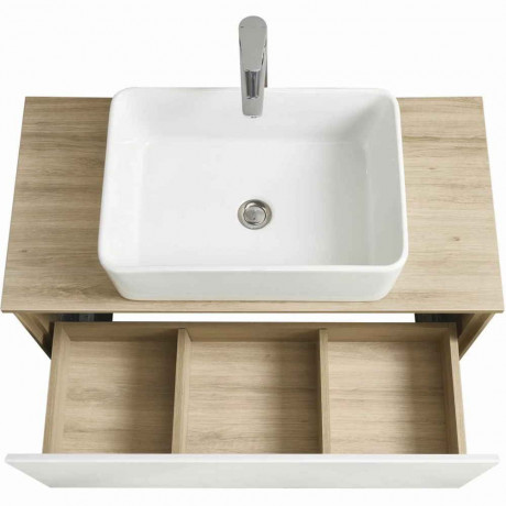 Тумба с раковиной и столешницей Aquaton Либерти 90/Mila 50, дуб эльвезия, белый глянец
